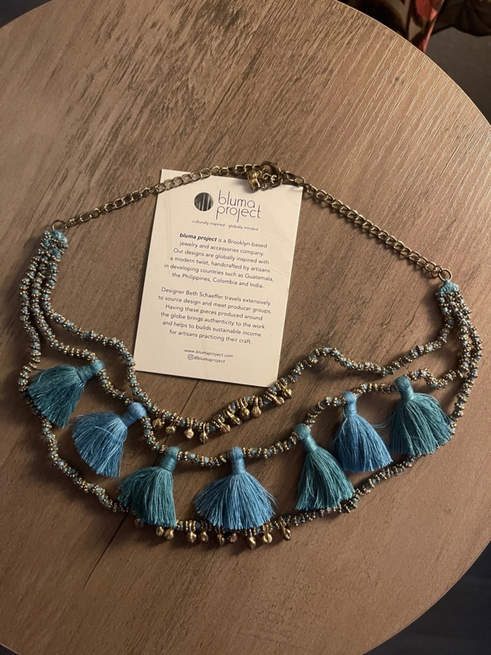 Handcrafted Teal Tassel Statement Necklace